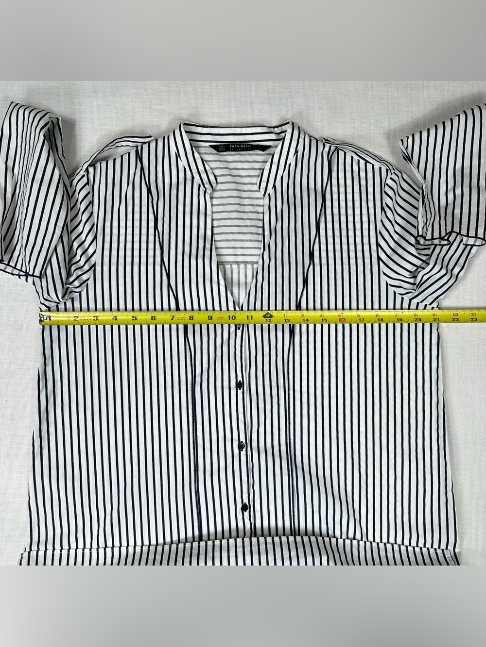 Zara Basic Striped High Low Tunic Button Front Blouse Shirt Size L Blue White - Picture 14 of 14